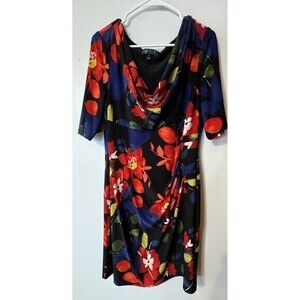 Ralph Lauren Women's Floral Dress Size 16 Ruched Side Cowl Neck Sheath Dress